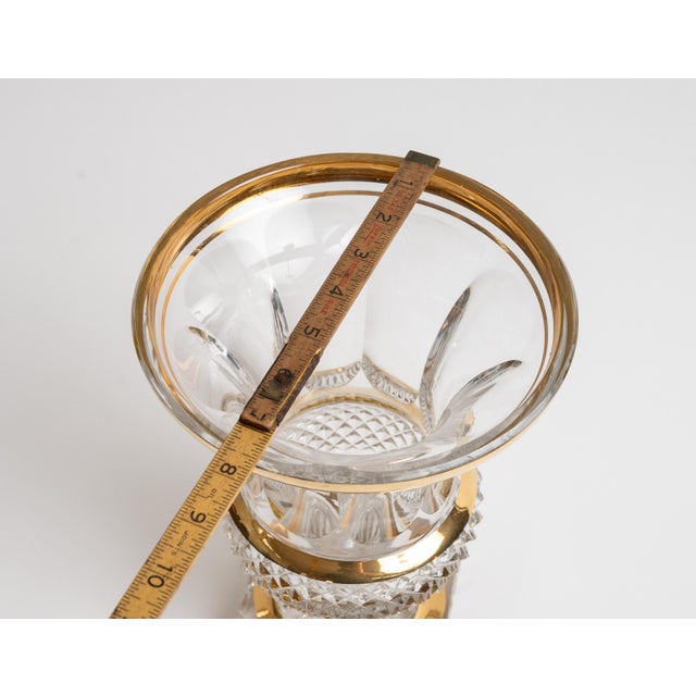 Vintage Cut Crystal Urn Vase With Gold Rim Trim, Footed Pedestal Base For Sale In New York - Image 6 of 7