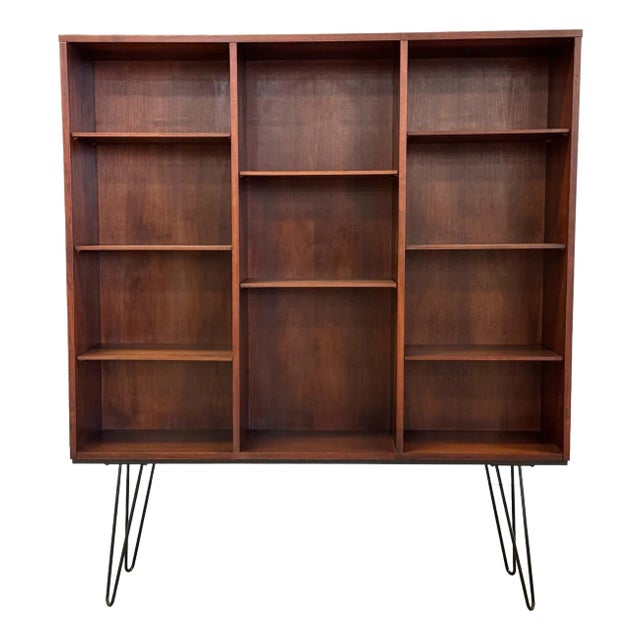 1970s Walnut Mid Century Modern Bookcase For Sale