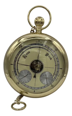 Vintage Japanese Brass Pocket Watch Wall Barometer, 1970s