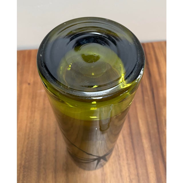 Olive Leaf Design Organic Modern Hand Cut Cylinder Vase With With Artist Mark For Sale In San Diego - Image 6 of 7