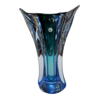 Murano Sommerso Blue and Teal Art Glass Vase, Italy, Mid-Century For Sale