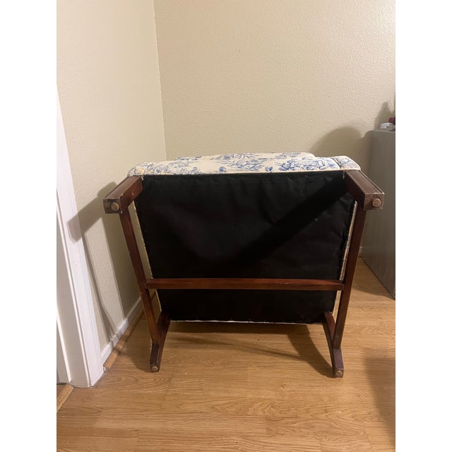 1980s Traditional Blue & White Toile Wingback Accent Chair For Sale - Image 9 of 12