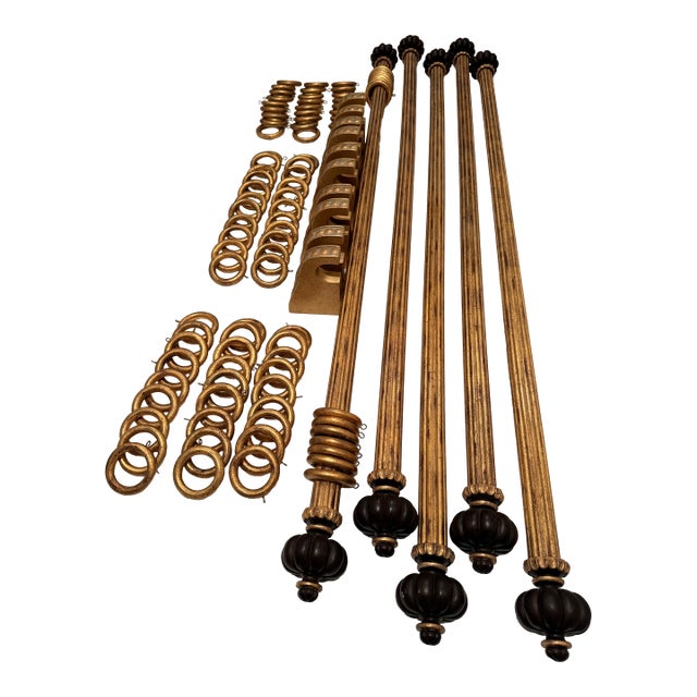 5 Wood Fluted Drapery Rods in Dreamy Gold Finish From Menagerie Collection by TMS For Sale