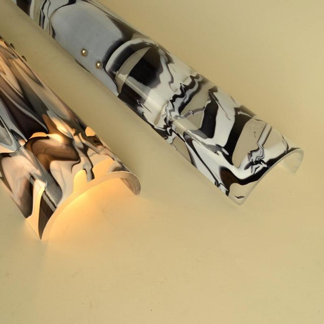 Glass Murano Black and White Glass Wall Lights, Italy, 1970s, Set of 2 For Sale - Image 7 of 13