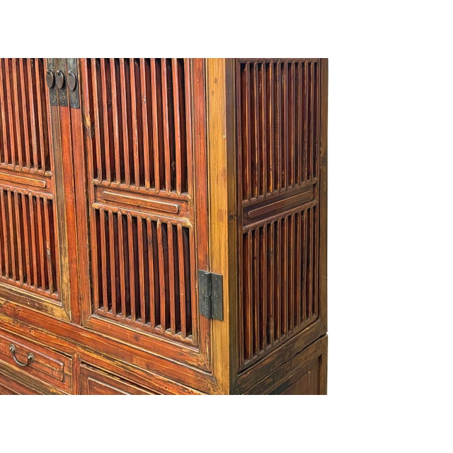 Brown Vintage Brown Oriental Open Bars Doors Display Curio Cabinet Bookcase For Sale - Image 8 of 16