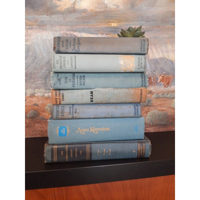 Shabby Chic Vintage Library Book Stack Blue Gray Hardback Reader Novel For Sale - Image 3 of 5