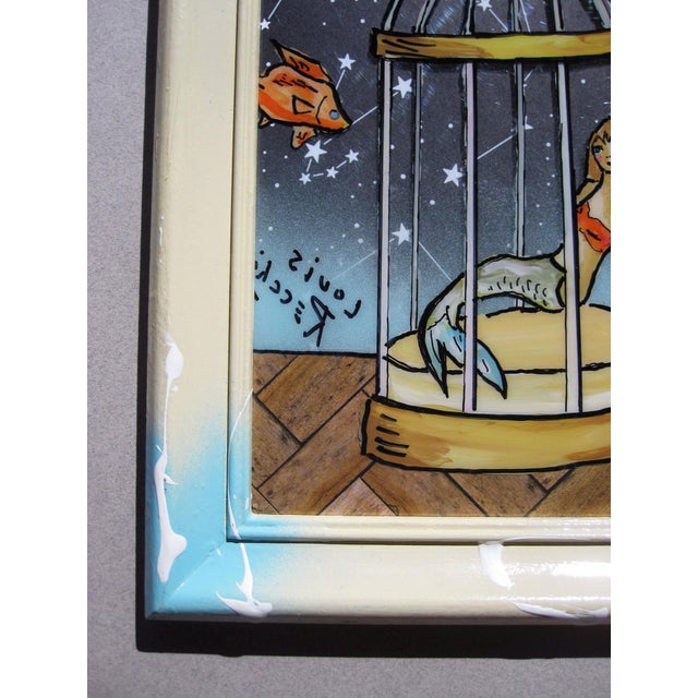Contemporary Misplaced Mermaid by Louis Recchia | Mixed-media acrylic on plexiglas Mermaid in a cage with fish. For Sale - Image 3 of 5