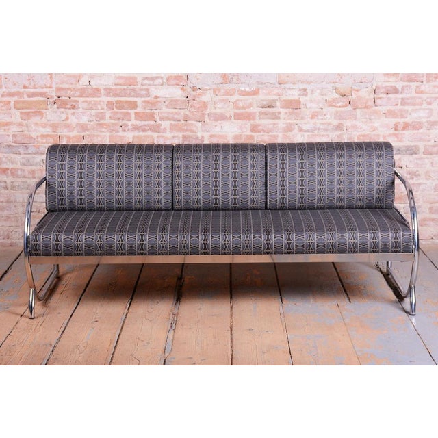 Gray Bauhaus Sofa in Chrome and Fabric from Robert Slezak, Czech, 1930s For Sale - Image 8 of 18