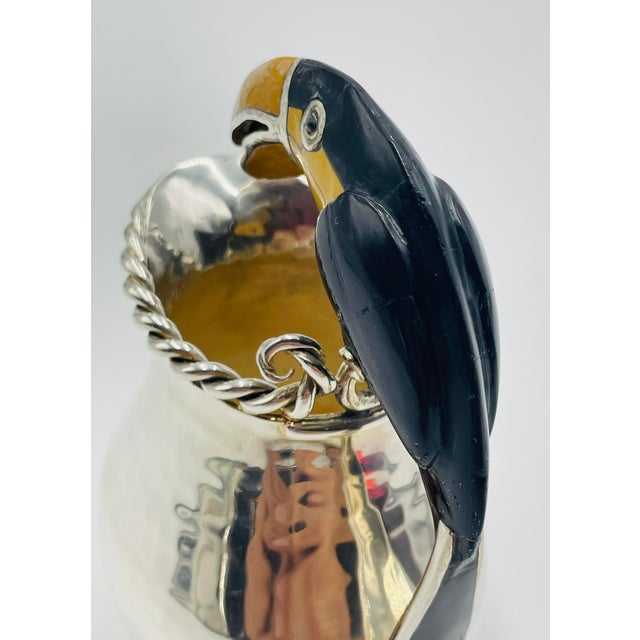 Emilia Castillo Silver-Plated Toucan Creamer With Onyx & Jasper, Mexico 1980's For Sale - Image 11 of 18