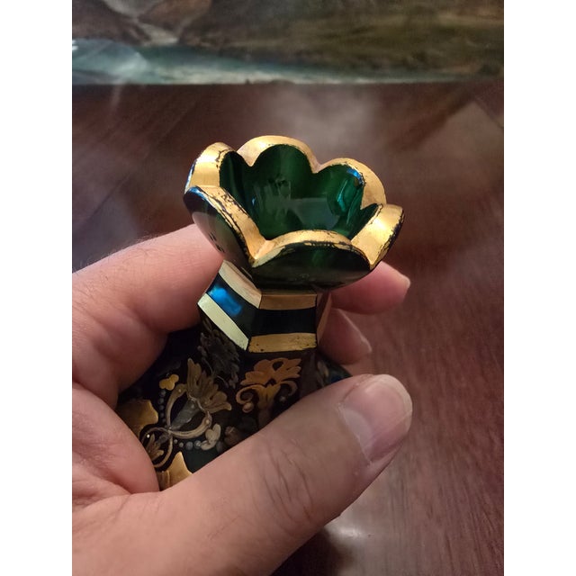 Antique Moser Bohemian Glass Emerald Green Perfume Bottle For Sale In Boston - Image 6 of 12