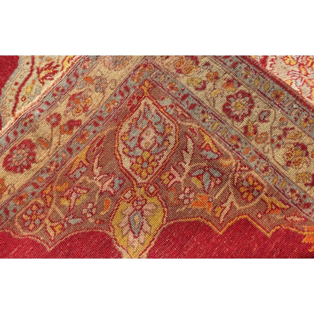 Red and Cream Antique Turkish Ladik Rug With Floral Medallion For Sale In Atlanta - Image 6 of 7