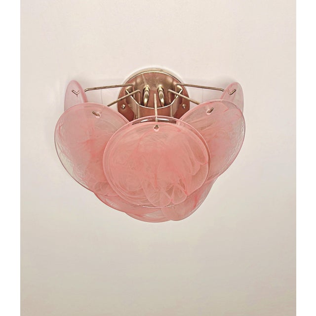 1990s Glass Wall Sconces with 10 Iridescent Alabaster Pink Discs, 1990s, Set of 2 For Sale - Image 5 of 16