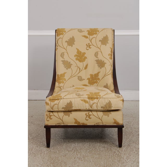 Modern Pair of Drexel Heritage Upholstered Mahogany Slipper Chairs For Sale - Image 3 of 18
