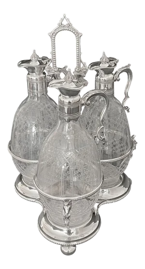 19th Century British Cut Crystal Mounted Silver Plated Cruet Set - 4 Pieces