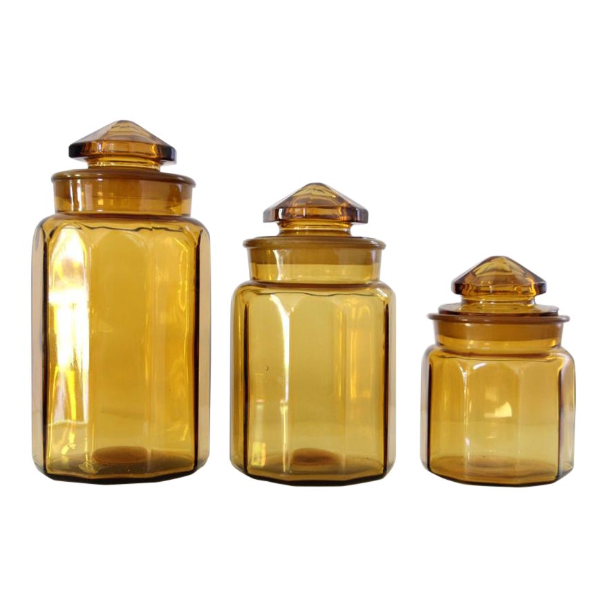 Antique Amber Glass Jars Set of 3 Chairish