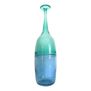 Vintage Mid Century Modern Venini Incalmo Two Tone Large Hand Blown Murano Art Glass Bottle For Sale