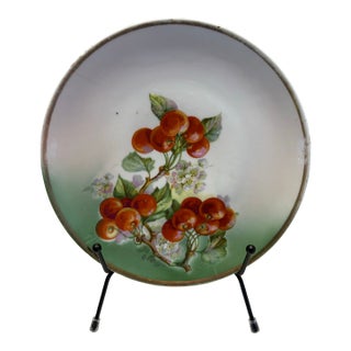 Antique German Hand-Painted Cherry Cabinet Plate With Gilt Rim, Circa 1900 For Sale