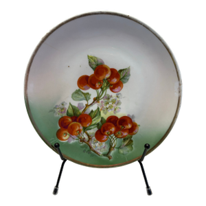 Antique German Hand-Painted Cherry Cabinet Plate With Gilt Rim, Circa 1900