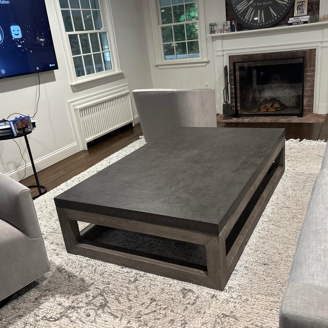 Modern Restoration Hardware Concrete and Wood Coffee Table For Sale - Image 3 of 5