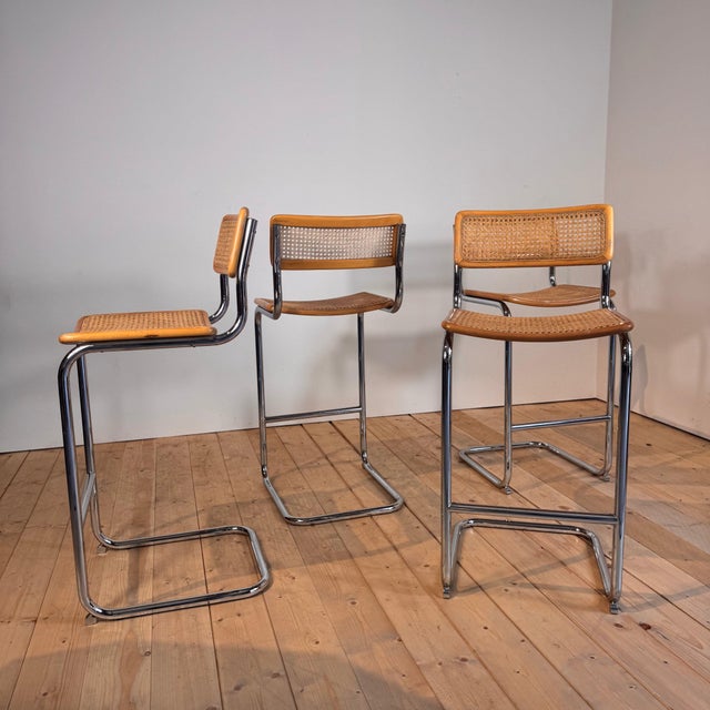 Vintage Italian Vienna Straw and Chrome-Plated Steel Stools, 1980s, Set of 4 For Sale - Image 4 of 6