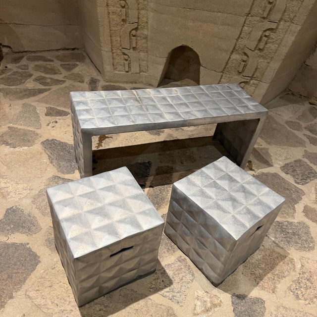 1970s Aluminum Bench and Side Tables Style of Paul Evans Mid-Century Modern For Sale - Image 12 of 15