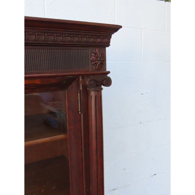 Early 1900s Tiger Oak Long Large China Cabinet Bookcase Cupboard 6583 For Sale - Image 11 of 18