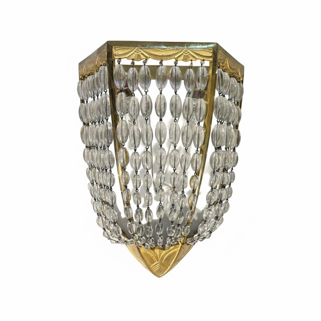 Vintage French Art Deco Wall Lamps in Gilded Bronze and Crystal, 1920, Set of 4 For Sale - Image 4 of 8