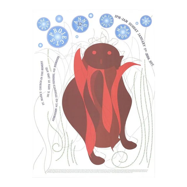 2006 Elizabeth Castagna 'The Poetry Project' Advertising Multicolor,Orange,Red,Brown,Black & White,Blue Offset Lithograph For Sale