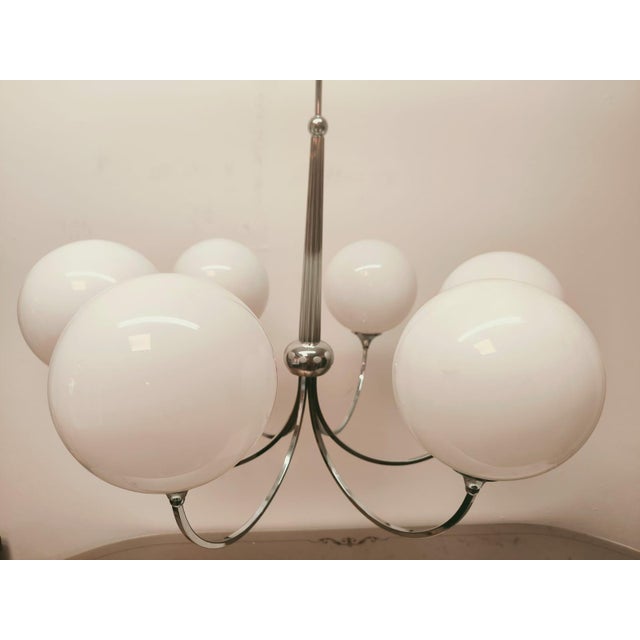6-Light Chrome Chandelier with Glossy White Sphere Glasses, 1980s For Sale - Image 12 of 18