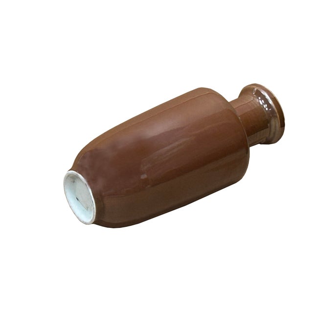 Ceramic 6.25" Chinese Clay Ceramic Coffee Brown Vessel Small Vase For Sale - Image 7 of 7