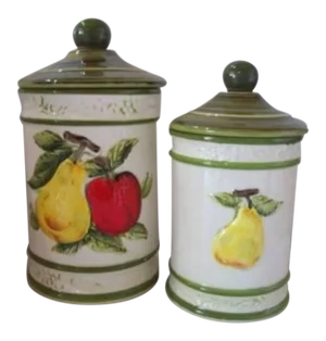 1960s Vintage Fruit Design Porcelain Ceramic Jars - a Pair