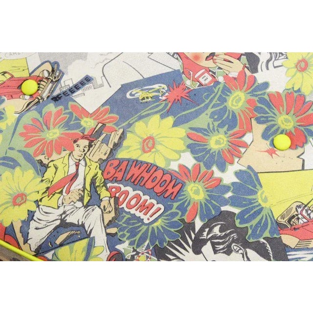 1970s Mid Century Vintage Chrome Frame Ottoman With Pop Art Embossed Leather Upholstery For Sale - Image 5 of 10