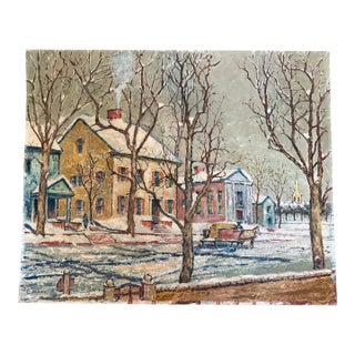 Vintage Original Oil on Board Painting, "Philadelphia Winter", Signed C. Perry For Sale