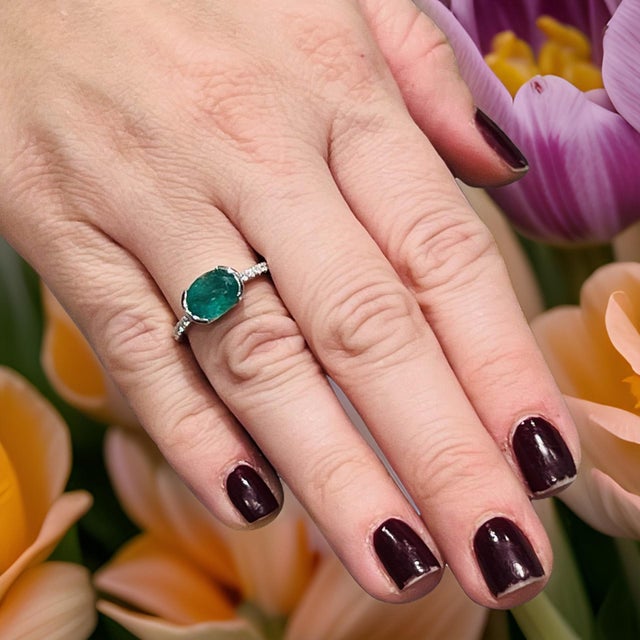 Natural Emerald Diamond Ring 6.5 14k W Gold 2.33 TCW Certified For Sale - Image 11 of 13