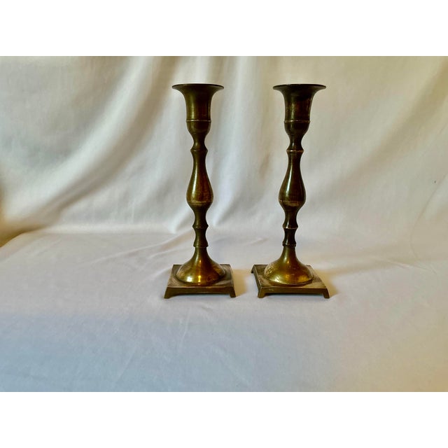 Mid 20th Century Solid Brass Candle Holders Made in India, Set of 2 For Sale - Image 11 of 11