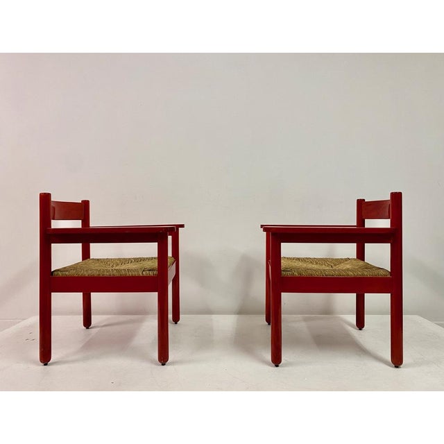 Red Set of Italian Red Armchairs with Rush Seats, 1960s For Sale - Image 8 of 17
