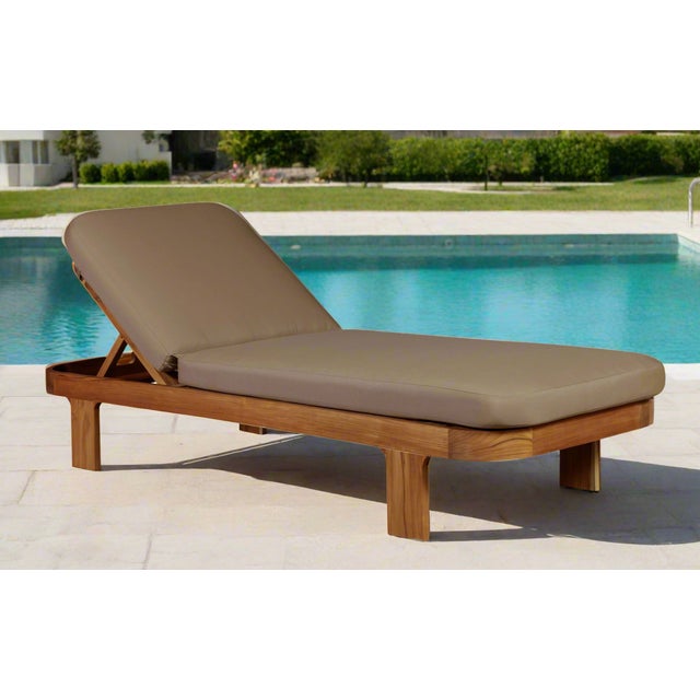 Eclipse Outdoor Solid Teak Wood Sun Lounger - Light Brown Fabric For Sale - Image 9 of 9