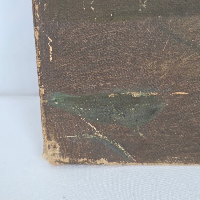 Mid-Century Modern Signed c.1930s "Huddled Man" Oil on Canvas Expressionist Painting For Sale - Image 9 of 13