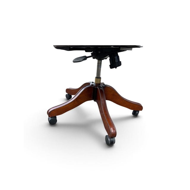 English Swivel Office Chair in Brown Leather and Wood For Sale - Image 3 of 6