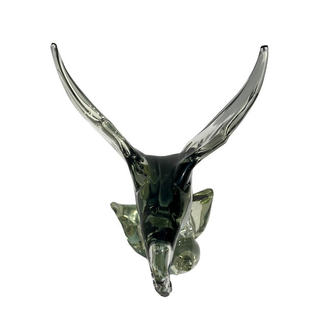 Late 20th Century Vintage Modernist Blown Art Glass Bird Sculpture 9.5” Heavy Murano Style Statement Piece For Sale - Image 5 of 10