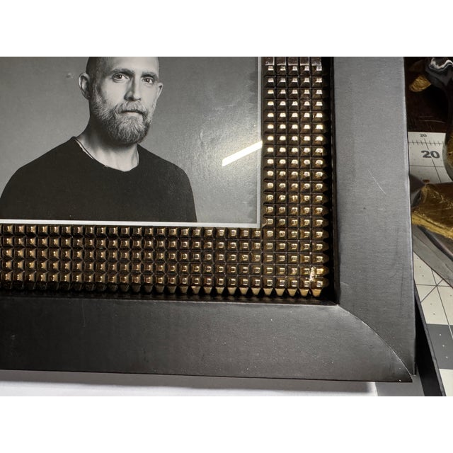 Philip Crangi for Neiman Marcus Gold & Silver Studded Metal Picture Frame With Original Box For Sale - Image 4 of 5