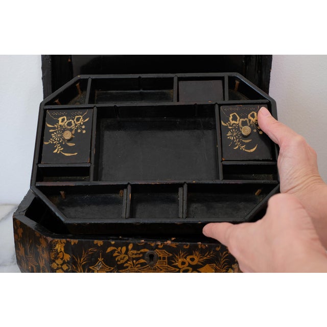 19th Century Chinese Black Lacquer Sewing Box For Sale In Raleigh - Image 6 of 6