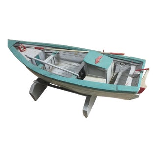 19th Century Maritime Large Painted Model Fishing Boat on Stand For Sale