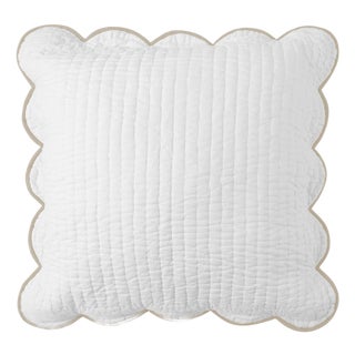 Chairish x Kassatex Quilted Scallop Euro Sham, White/Taupe For Sale
