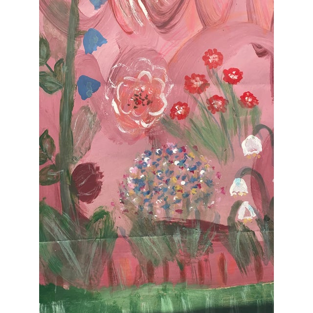 1970s Abstract Modern Naive Mix D Media Painting Magic Garden Signed For Sale In Miami - Image 6 of 6