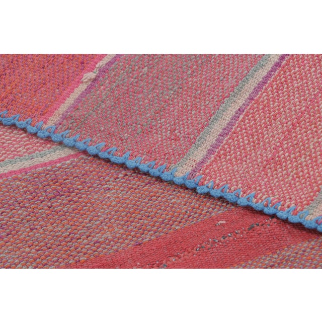 Textile Vintage Frazada Square Kilim in Pink Striped Geometric Pattern- Rug & Kilim For Sale - Image 7 of 7
