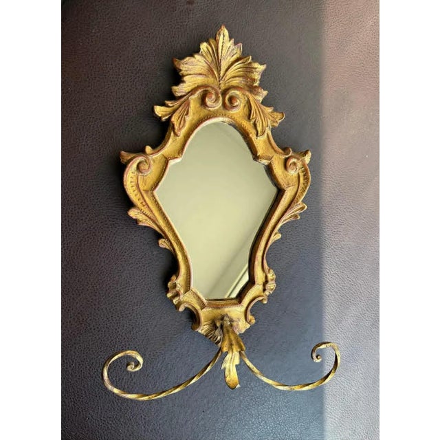 1950s Italian Florentine Rococo Vintage Gilded Wood Wall Mirror With Metal Towel Holder For Sale - Image 10 of 10