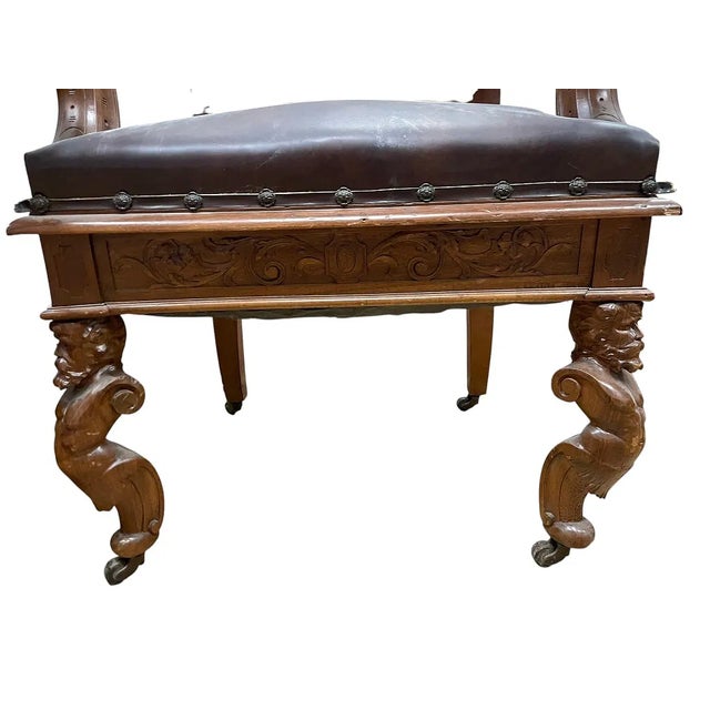 Late 19th Century Large Pair of French Calver Dining Armchairs Leather Fabric For Sale - Image 12 of 16