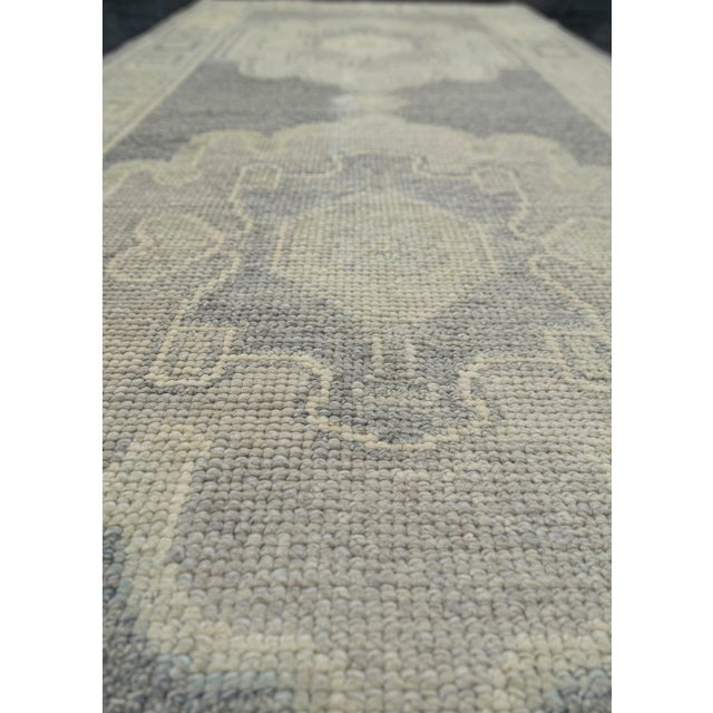 Turkish Oushak Rug Gray & Light Blue Handwoven Wool Rug 2'9" X 6'8" For Sale - Image 4 of 10