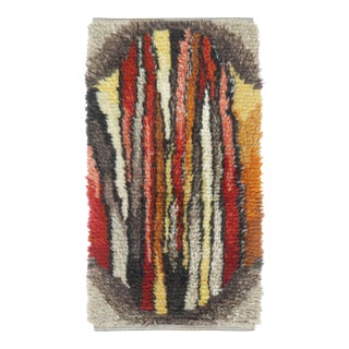 Vintage Swedish Rya Runner With Red-Orange Vertical Stripes - Rug & Kilim For Sale